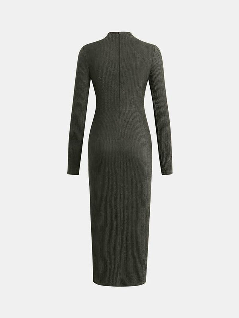Elegant Women's Ruched Bodycon Dress Long Sleeve Mock Neck Party Wedding Guest Outfit – Fall & Winter Fashion