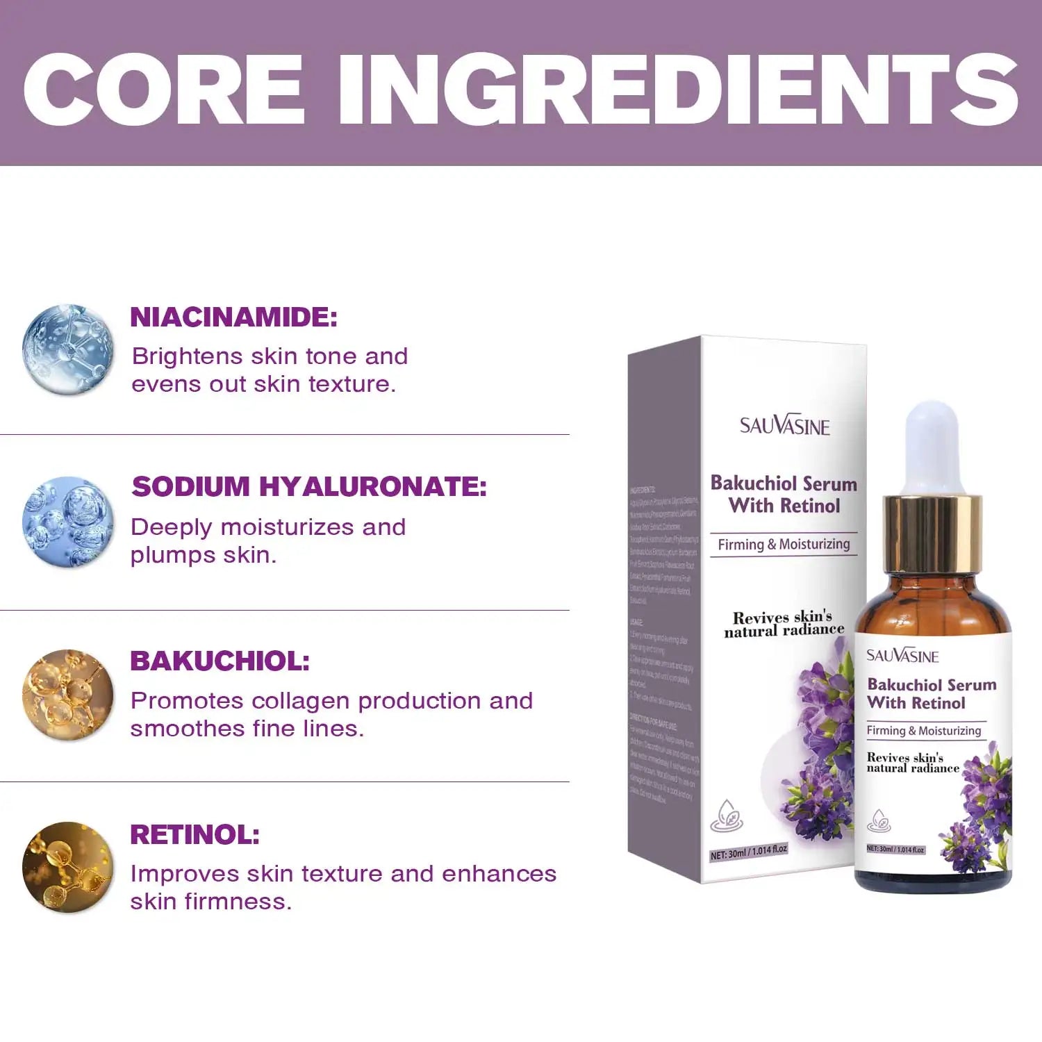 30ml Bakuchiol & Retinol Serum – Moisturizing, Firming, Anti-Aging for Women