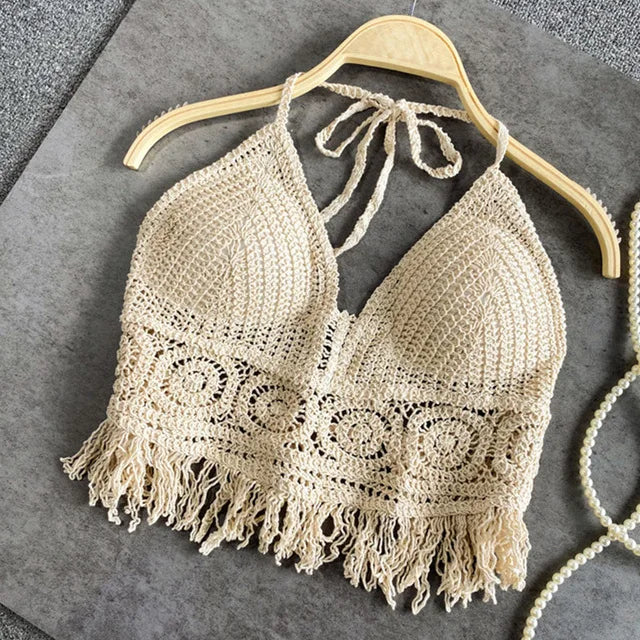 Sexy Boho Crochet Top – Knit Backless Crop Tank