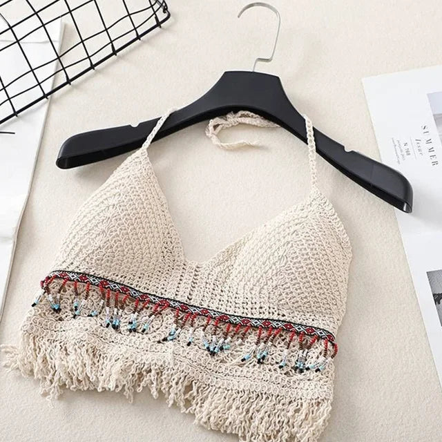 Sexy Boho Crochet Top – Knit Backless Crop Tank