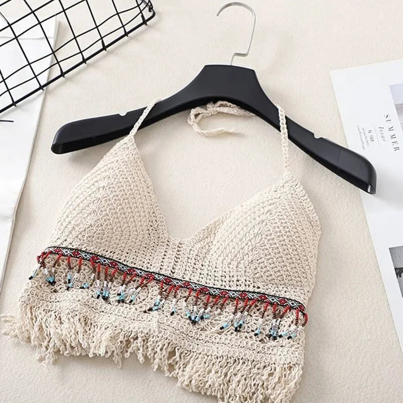 Sexy Boho Crochet Top – Knit Backless Crop Tank
