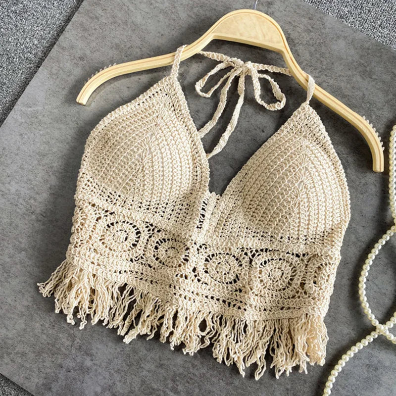 Sexy Boho Crochet Top – Knit Backless Crop Tank