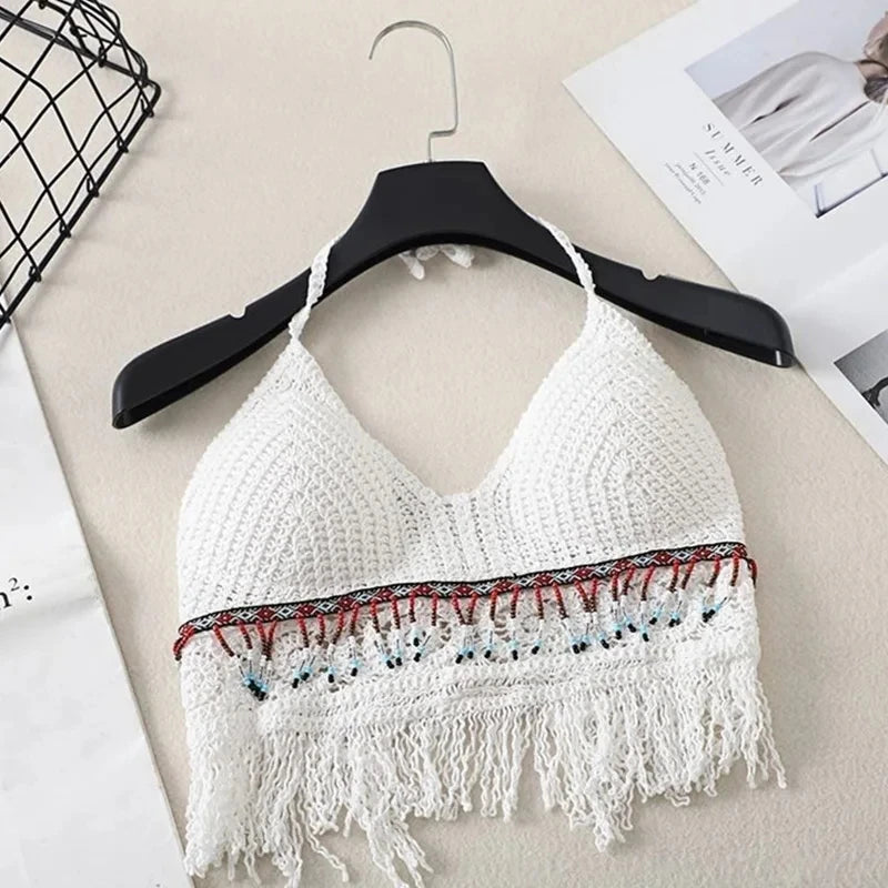 Sexy Boho Crochet Top – Knit Backless Crop Tank